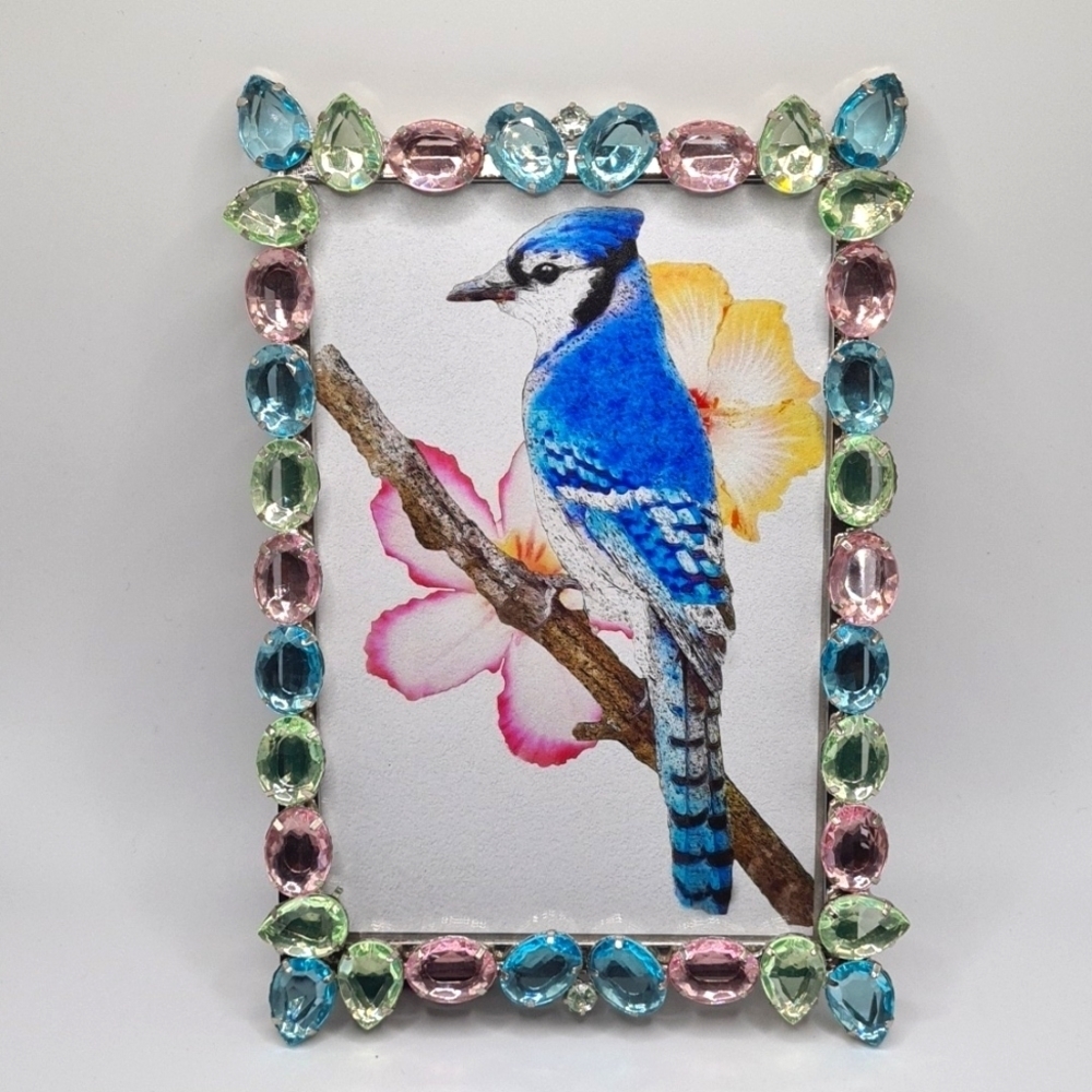 4x6 Blue Jay Bird Watercolor Framed Oil Painting Art Print